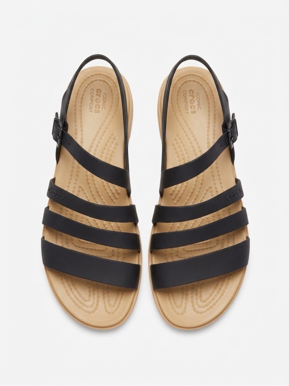 NWOT CROCS Women’s Black and Tan Strappy Slingback Sandal